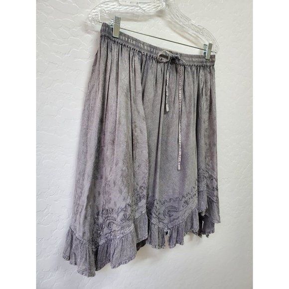 Just Cruising Embroidered A-Line Boho Skirt Hi-Low Rayon Gray One Size - Picture 3 of 6